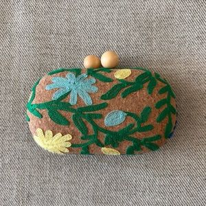 Embroidered Floral Cork Clutch